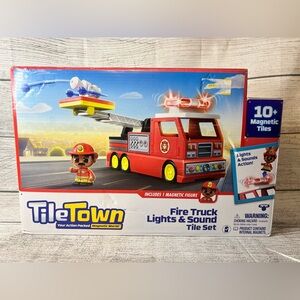 Tile Town Magnetic Tile Fire Truck Set with lights and sounds